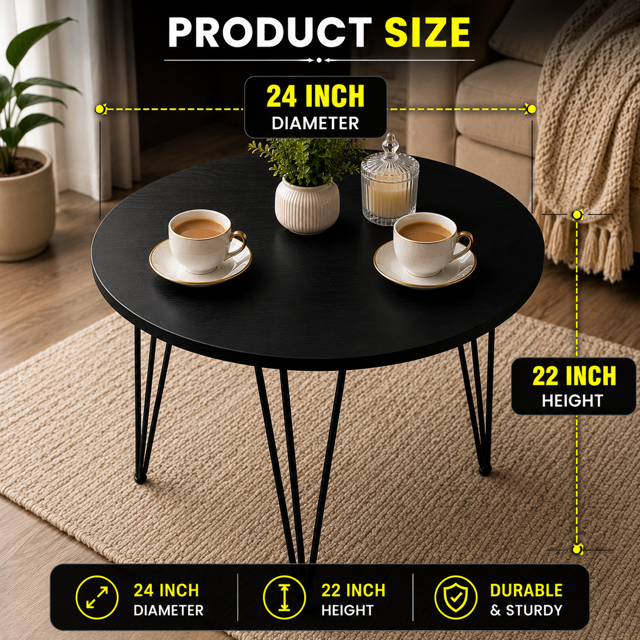 Modern Round Coffee Table, Luxury Style , guest serving drinks table, small eating table, small 2-4 person table, living room table, office use  table, small cafe table, Coffee table for home, 2 FT DIAMETER  rounded with 22 inch height,