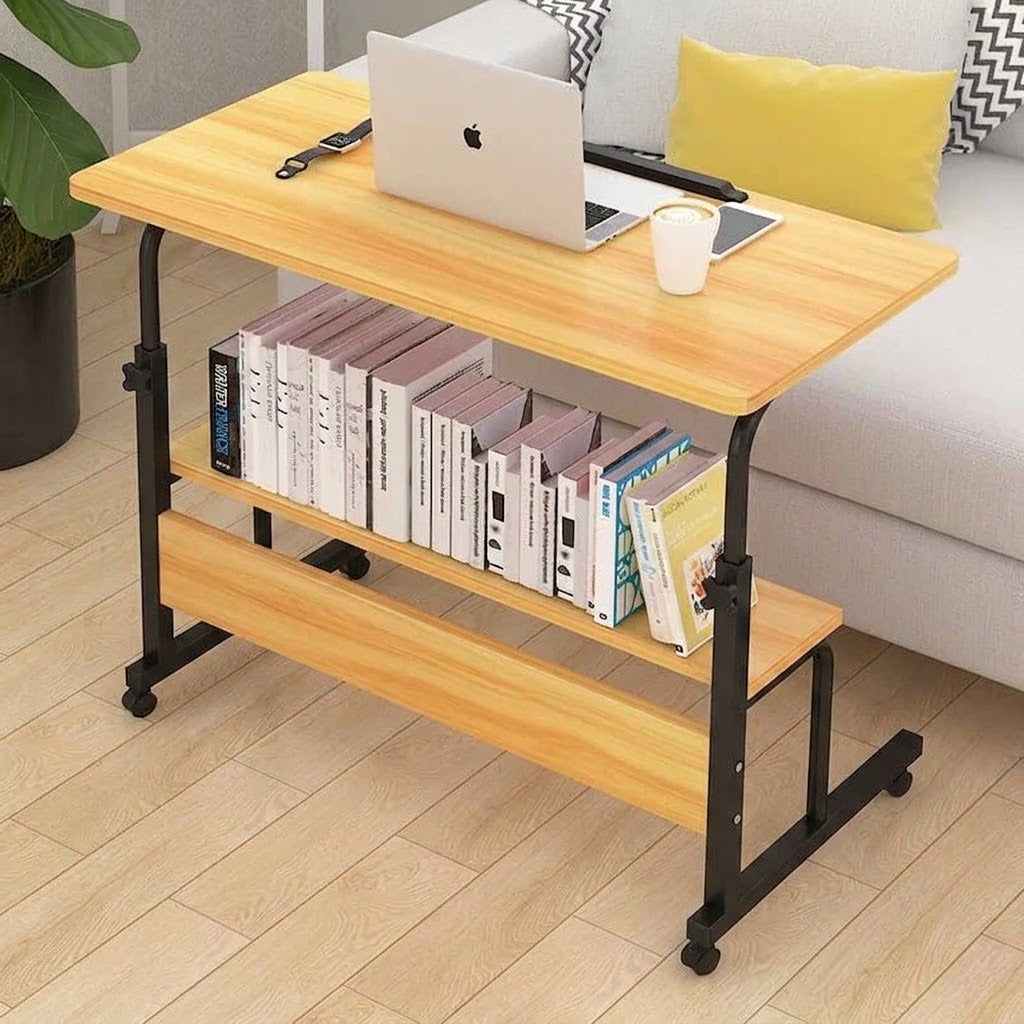 Modern Bedside Laptop and study table  with Storage Shelf ,  Compact Overbed Rolling and height adjustable Desk table, Charging workstation tables, mobile repairing workstation tables, medical hospital patient use table and multi-uses table