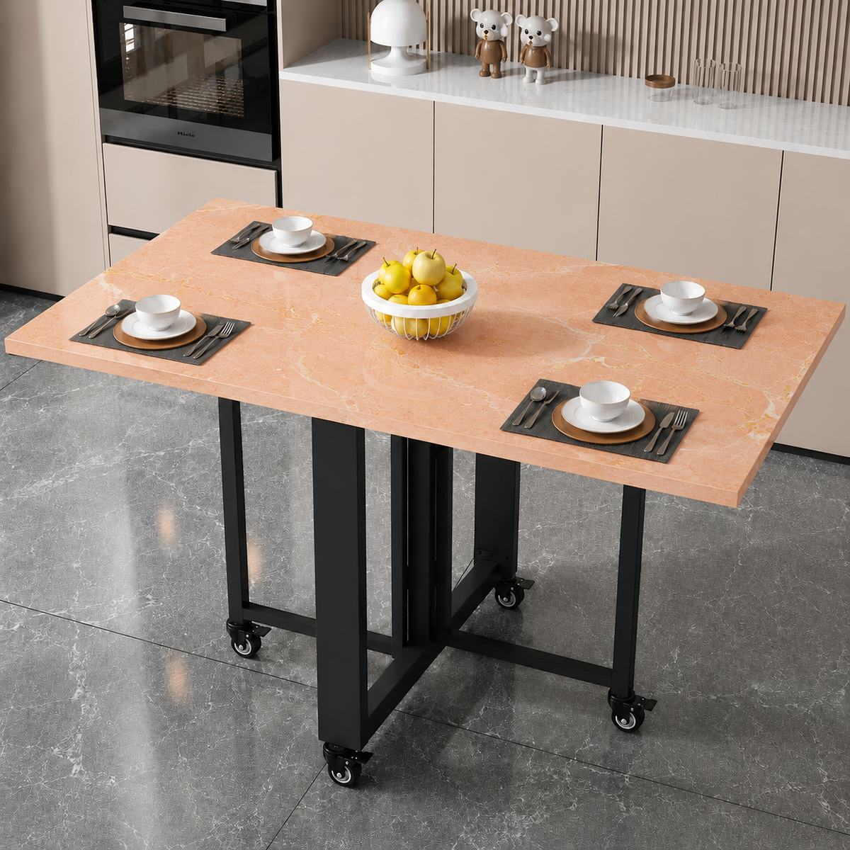 Modern Marble-Finish Wood Folding Dining Table, Foldable kitchen table for daily use, Dining table for homes, restaurants and office ,stylish dining table for small dining area, dining table for studio apartment