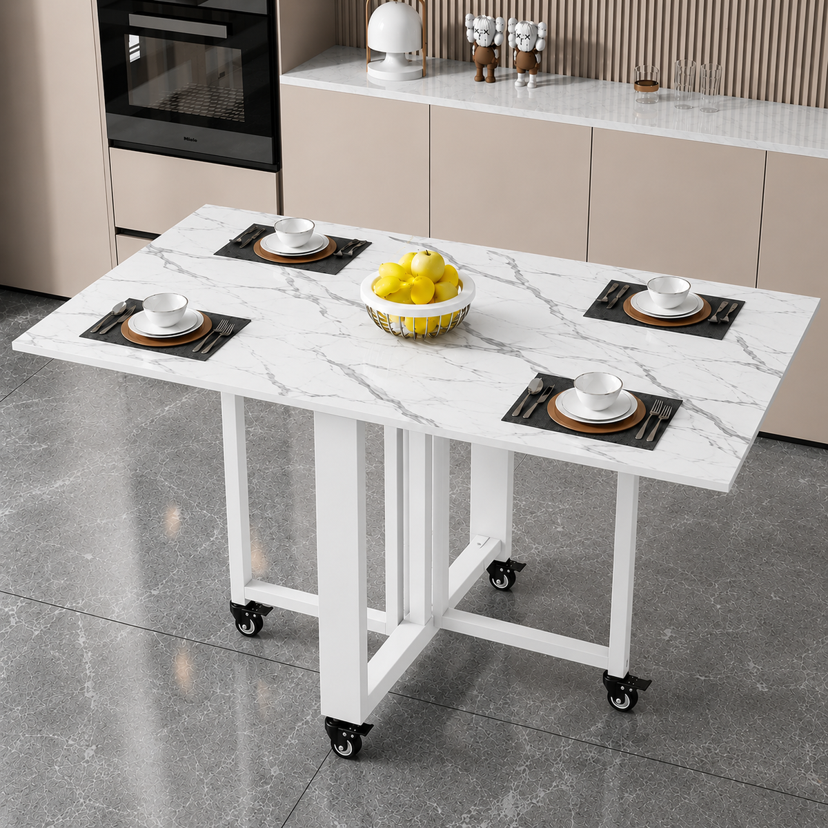 Modern Marble-Finish Wood Folding Dining Table, Foldable kitchen table for daily use, Dining table for homes, restaurants and office ,stylish dining table for small dining area, dining table for studio apartment