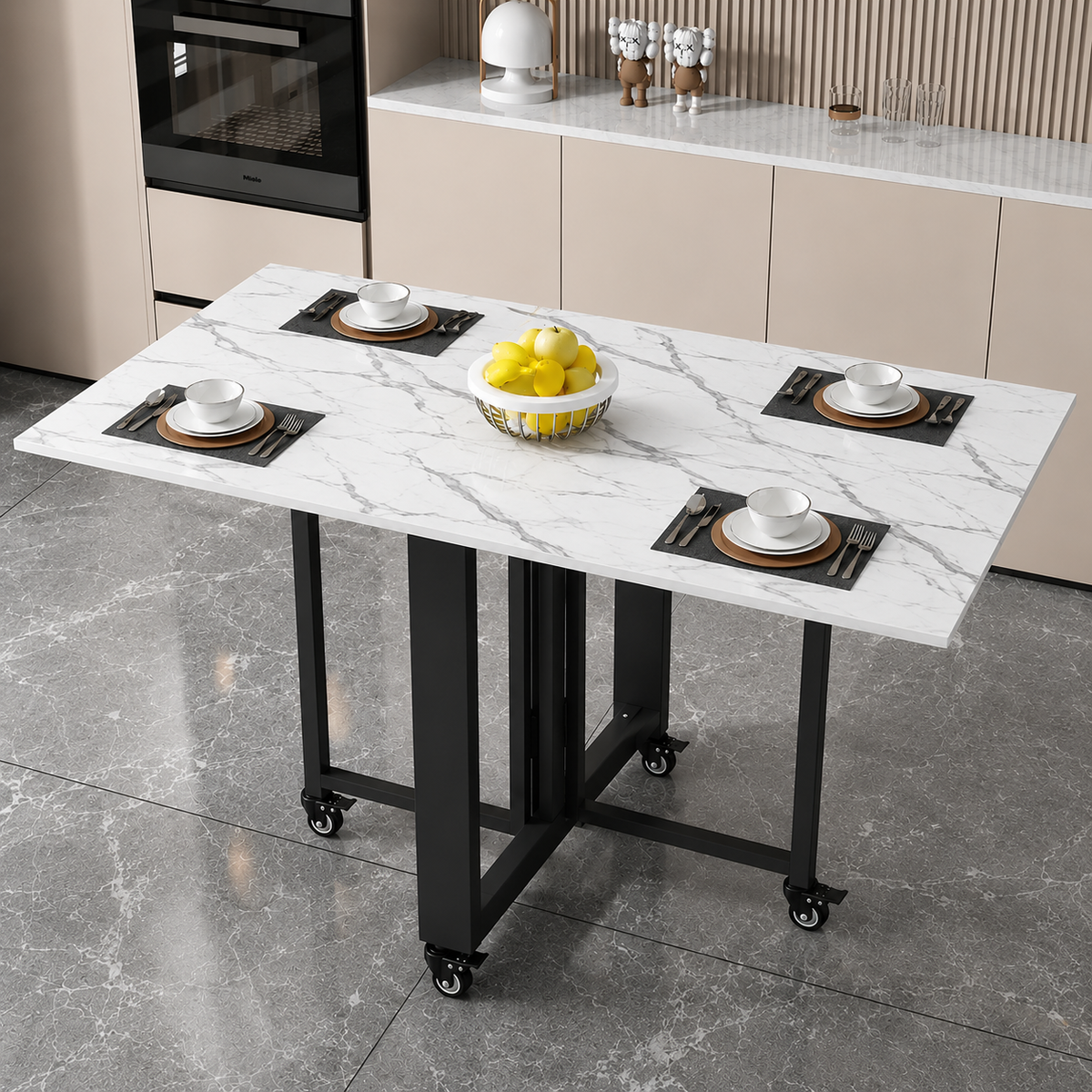 Modern Marble-Finish Wood Folding Dining Table, Foldable kitchen table for daily use, Dining table for homes, restaurants and office ,stylish dining table for small dining area, dining table for studio apartment