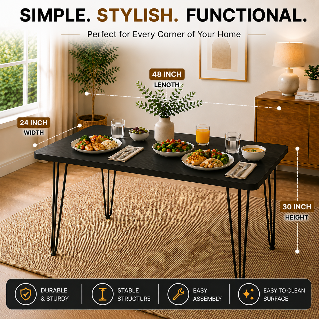 Multi-color regular use Home medium dinner table, rectangular shape Cafe and restuarant dining table, 5 person seating table , Office dinner table