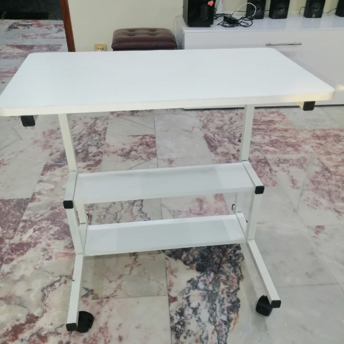 Modern Bedside Laptop and study table  with Storage Shelf ,  Compact Overbed Rolling and height adjustable Desk table, Charging workstation tables, mobile repairing workstation tables, medical hospital patient use table and multi-uses table