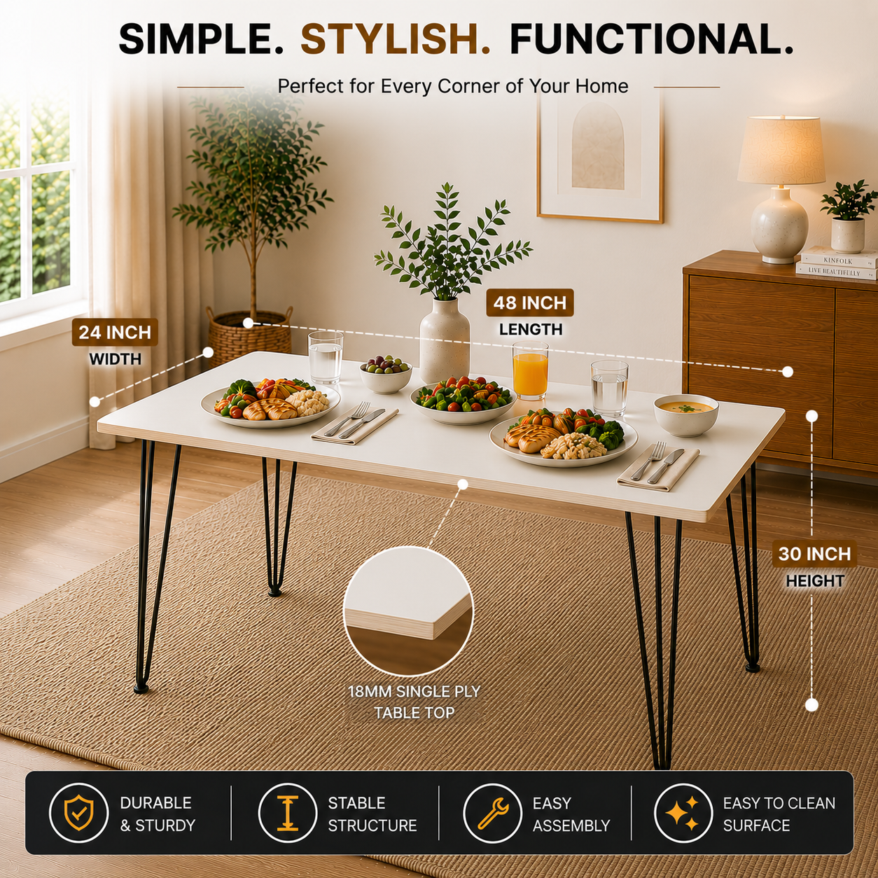 Multi-color regular use Home medium dinner table, rectangular shape Cafe and restuarant dining table, 5 person seating table , Office dinner table