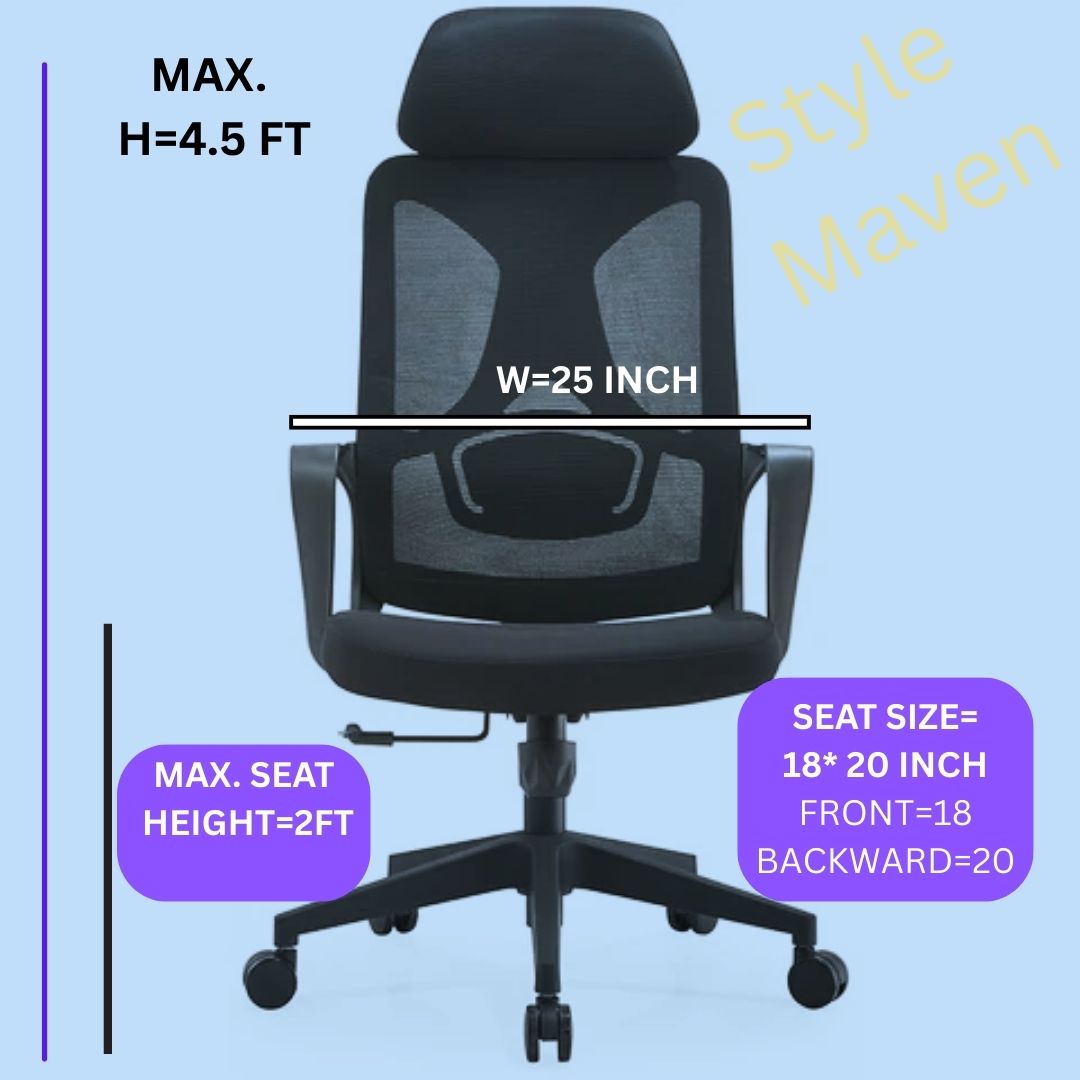 Ergonomic Mesh Office Chair, Executive Computer and Laptop use chair , Meshback chair with height adjustment and movement quality, Imported Study and gaming use chair,  Mesh Office Chair with Lumbar Support & Head Cushion