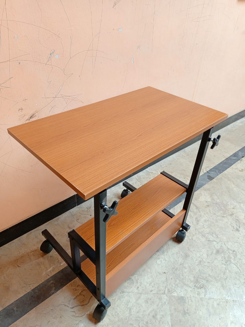 Modern Bedside Laptop and study table  with Storage Shelf ,  Compact Overbed Rolling and height adjustable Desk table, Charging workstation tables, mobile repairing workstation tables, medical hospital patient use table and multi-uses table