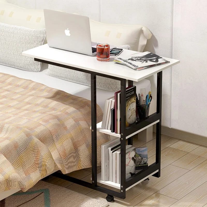 Multifunctional  Laptop Bedside Table with Book Rack – Mobile & Study or bedside eating  movable Desk table, Iron wood elegant quality table for bedside use, lifelong durable quality table