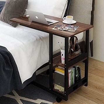 Multifunctional  Laptop Bedside Table with Book Rack – Mobile & Study or bedside eating  movable Desk table, Iron wood elegant quality table for bedside use, lifelong durable quality table