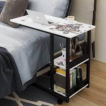 Multifunctional  Laptop Bedside Table with Book Rack – Mobile & Study or bedside eating  movable Desk table, Iron wood elegant quality table for bedside use, lifelong durable quality table