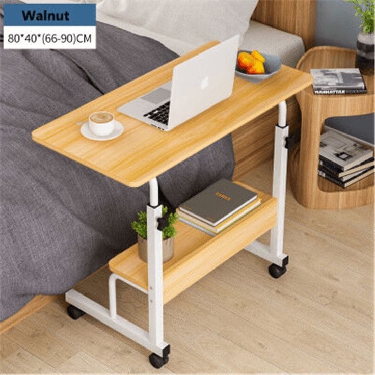Modern Bedside Laptop and study table  with Storage Shelf ,  Compact Overbed Rolling and height adjustable Desk table, Charging workstation tables, mobile repairing workstation tables, medical hospital patient use table and multi-uses table