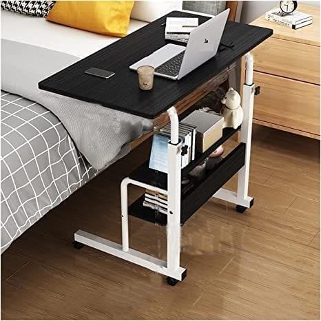 Modern Bedside Laptop and study table  with Storage Shelf ,  Compact Overbed Rolling and height adjustable Desk table, Charging workstation tables, mobile repairing workstation tables, medical hospital patient use table and multi-uses table