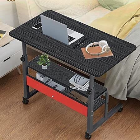 Modern Bedside Laptop and study table  with Storage Shelf ,  Compact Overbed Rolling and height adjustable Desk table, Charging workstation tables, mobile repairing workstation tables, medical hospital patient use table and multi-uses table