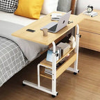 Modern Bedside Laptop and study table  with Storage Shelf ,  Compact Overbed Rolling and height adjustable Desk table, Charging workstation tables, mobile repairing workstation tables, medical hospital patient use table and multi-uses table