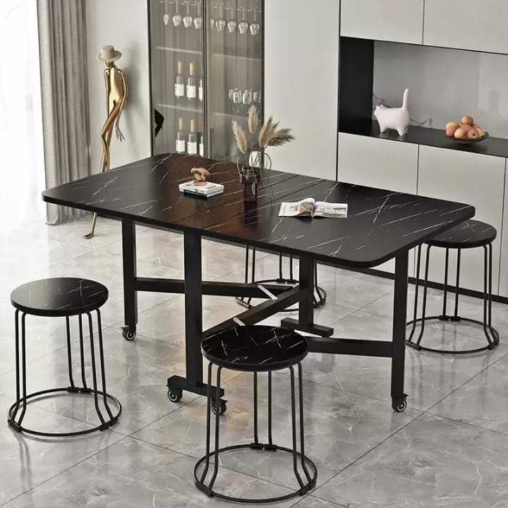 Modern Marble-Finish Wood Folding Dining Table, Foldable kitchen table for daily use, Dining table for homes, restaurants and office ,stylish dining table for small dining area, dining table for studio apartment