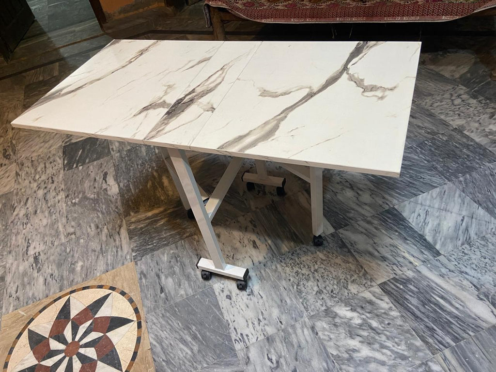 Modern Marble-Finish Wood Folding Dining Table, Foldable kitchen table for daily use, Dining table for homes, restaurants and office ,stylish dining table for small dining area, dining table for studio apartment