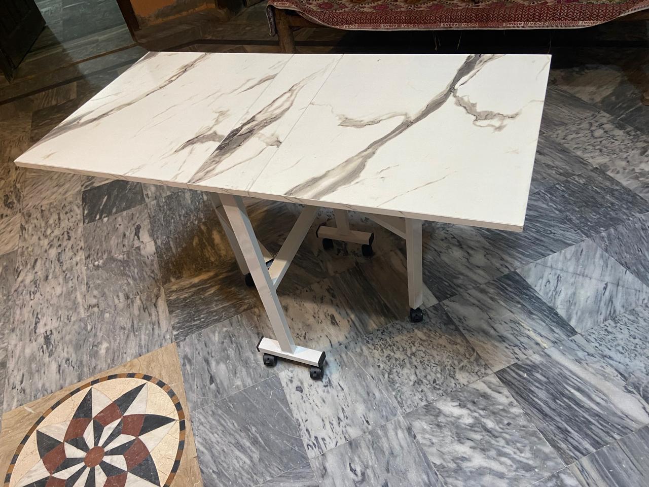 Modern Marble-Finish Wood Folding Dining Table, Foldable kitchen table for daily use, Dining table for homes, restaurants and office ,stylish dining table for small dining area, dining table for studio apartment
