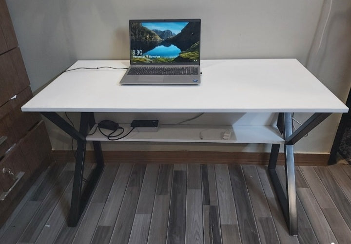 Multicolor Stylish K-Shape Computer Desk , Multipurpose Home Office, Study and Gaming Table, Workstation and Bank tables, MDF wood and Metal frame powder coated material