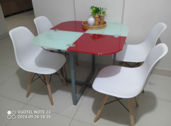 Versatile Modern Chair for Restaurant, Dining Room or Workspace ,  Sleek Multicolors Dining table use Chair with metal Wood Frame and strong unbreakable polyvinyl elastic seat, Sleek good quality Chair for Trendy Home and Hall  Interiors