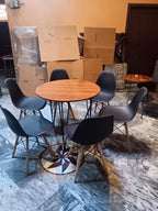 Premium Round Dining Table Set for Home & Café,  Round Dining Table Set with 5 Eames Chairs, Nordic Style Round Dining Table Set – Black & White Chairs