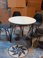 Premium Round Dining Table Set for Home & Café,  Round Dining Table Set with 5 Eames Chairs, Nordic Style Round Dining Table Set – Black & White Chairs
