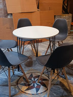 Premium Round Dining Table Set for Home & Café,  Round Dining Table Set with 5 Eames Chairs, Nordic Style Round Dining Table Set – Black & White Chairs