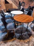 Premium Round Dining Table Set for Home & Café,  Round Dining Table Set with 5 Eames Chairs, Nordic Style Round Dining Table Set – Black & White Chairs