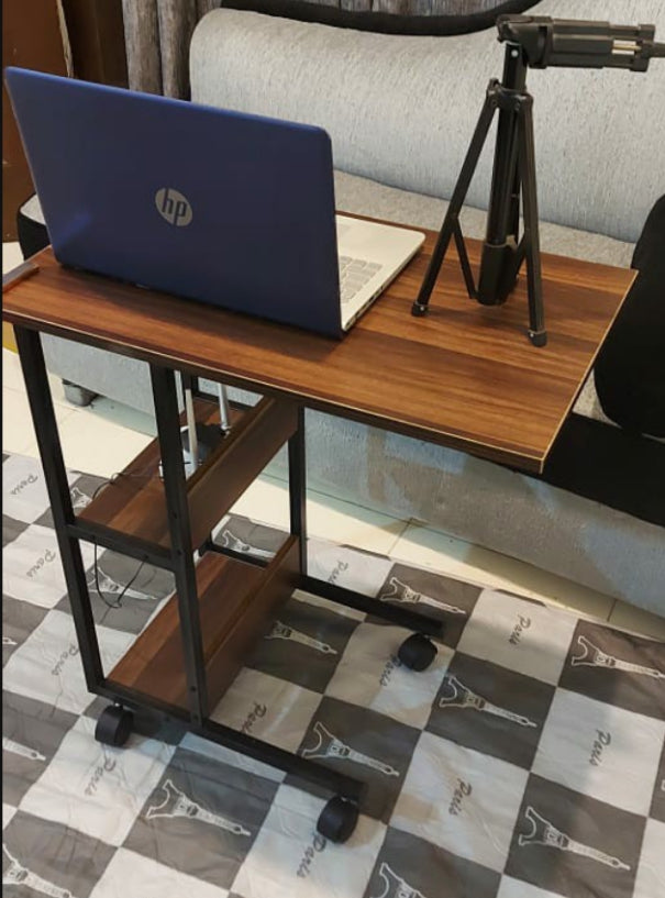 Multifunctional  Laptop Bedside Table with Book Rack – Mobile & Study or bedside eating  movable Desk table, Iron wood elegant quality table for bedside use, lifelong durable quality table