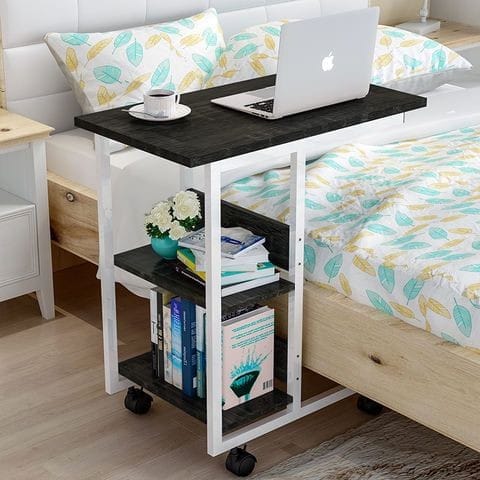 Multifunctional  Laptop Bedside Table with Book Rack – Mobile & Study or bedside eating  movable Desk table, Iron wood elegant quality table for bedside use, lifelong durable quality table