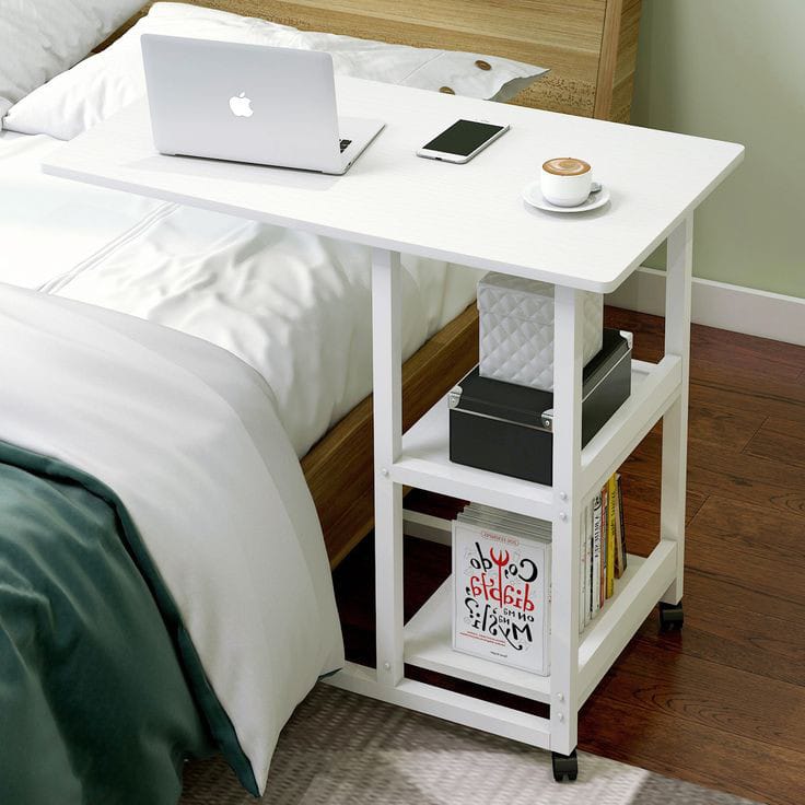 Multifunctional  Laptop Bedside Table with Book Rack – Mobile & Study or bedside eating  movable Desk table, Iron wood elegant quality table for bedside use, lifelong durable quality table