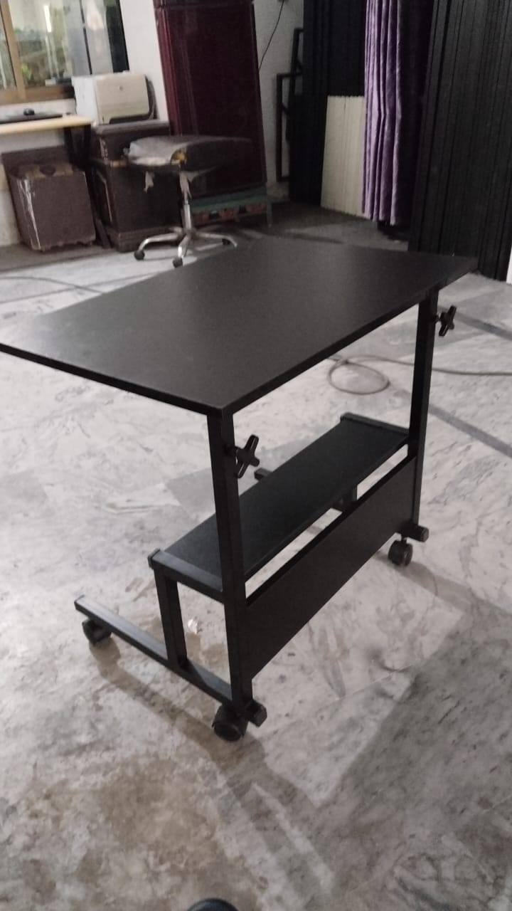 Modern Bedside Laptop and study table  with Storage Shelf ,  Compact Overbed Rolling and height adjustable Desk table, Charging workstation tables, mobile repairing workstation tables, medical hospital patient use table and multi-uses table