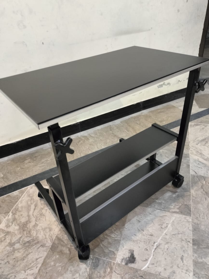 Modern Bedside Laptop and study table  with Storage Shelf ,  Compact Overbed Rolling and height adjustable Desk table, Charging workstation tables, mobile repairing workstation tables, medical hospital patient use table and multi-uses table