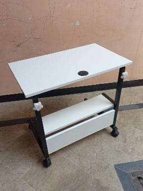 Modern Bedside Laptop and study table  with Storage Shelf ,  Compact Overbed Rolling and height adjustable Desk table, Charging workstation tables, mobile repairing workstation tables, medical hospital patient use table and multi-uses table