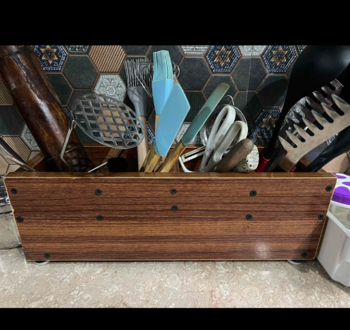Wooden Kitchen Utensil Holder Box – Countertop Cutlery & Spoon Organizer, Multipurpose Wooden Tool Organizer Box , MDF LAMINATED wood material Utensils storage shelf box