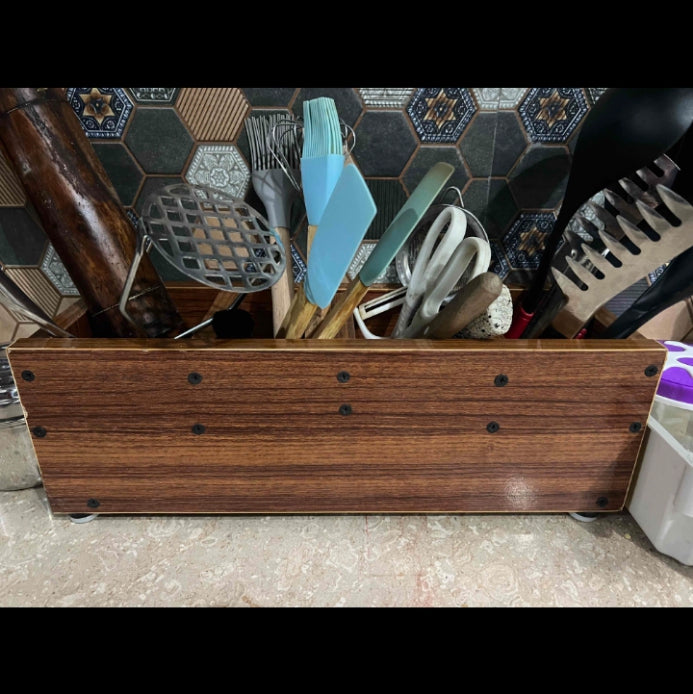 Wooden Kitchen Utensil Holder Box – Countertop Cutlery & Spoon Organizer, Multipurpose Wooden Tool Organizer Box , MDF LAMINATED wood material Utensils storage shelf box