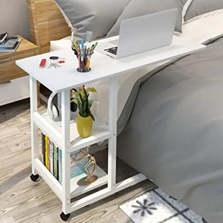 Multifunctional  Laptop Bedside Table with Book Rack – Mobile & Study or bedside eating  movable Desk table, Iron wood elegant quality table for bedside use, lifelong durable quality table