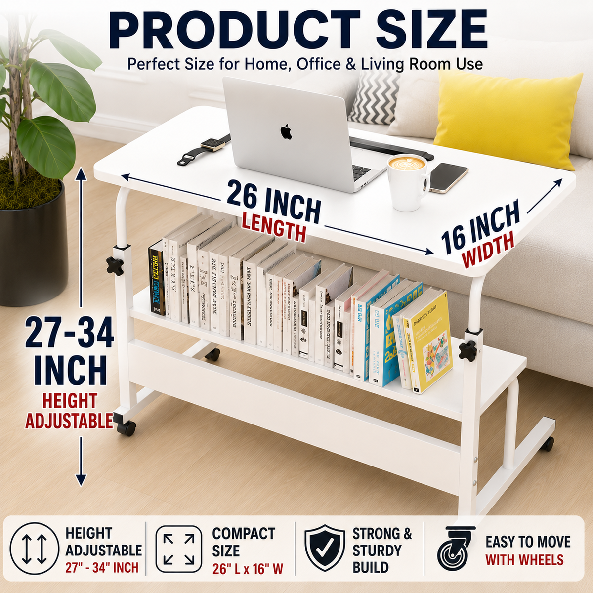 Modern Bedside Laptop and study table  with Storage Shelf ,  Compact Overbed Rolling and height adjustable Desk table, Charging workstation tables, mobile repairing workstation tables, medical hospital patient use table and multi-uses table