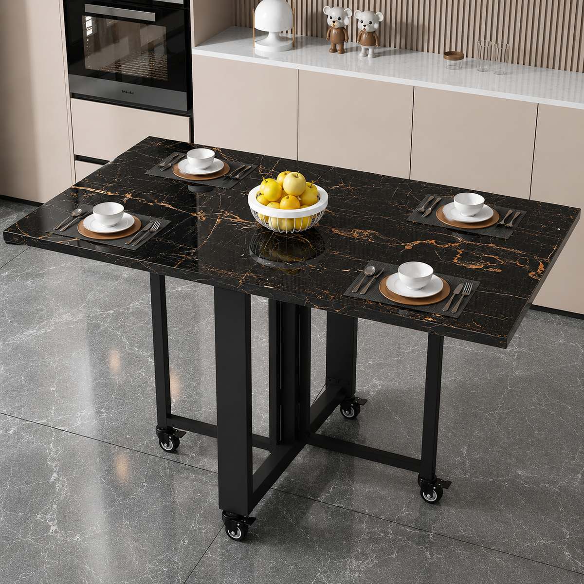 Modern Marble-Finish Wood Folding Dining Table, Foldable kitchen table for daily use, Dining table for homes, restaurants and office ,stylish dining table for small dining area, dining table for studio apartment