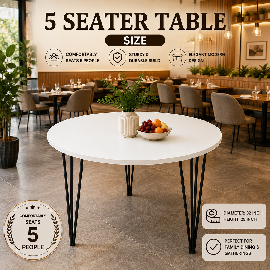 Premium Round Dining Table Set for Home & Café,  Round Dining Table Set with 5 Eames Chairs, Nordic Style Round Dining Table Set – Black & White Chairs