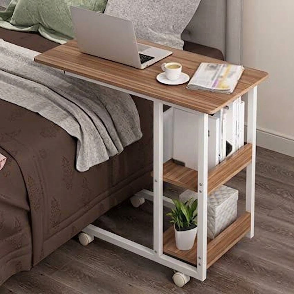 Multifunctional  Laptop Bedside Table with Book Rack – Mobile & Study or bedside eating  movable Desk table, Iron wood elegant quality table for bedside use, lifelong durable quality table