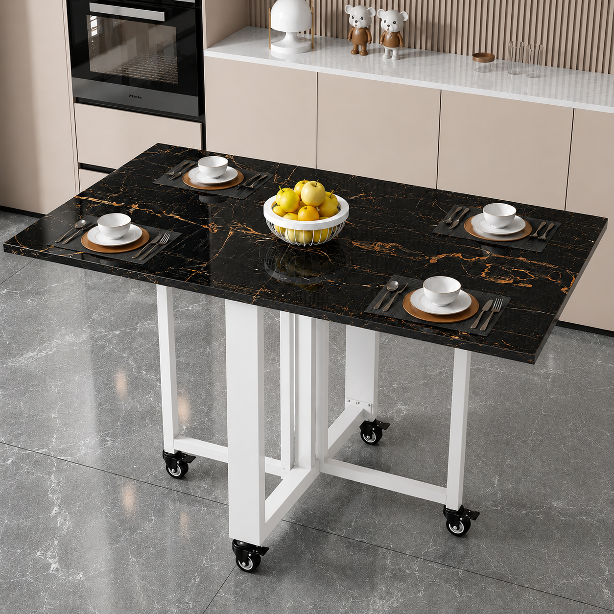 Modern Marble-Finish Wood Folding Dining Table, Foldable kitchen table for daily use, Dining table for homes, restaurants and office ,stylish dining table for small dining area, dining table for studio apartment