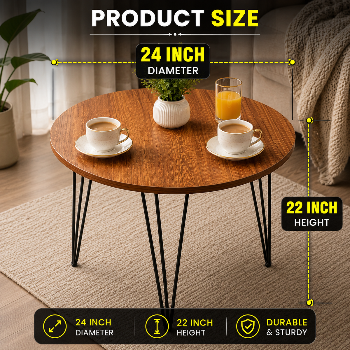 Modern Round Coffee Table, Luxury Style , guest serving drinks table, small eating table, small 2-4 person table, living room table, office use  table, small cafe table, Coffee table for home, 2 FT DIAMETER  rounded with 22 inch height,