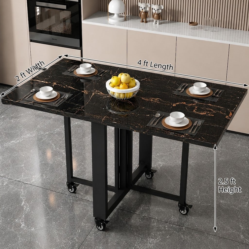 Modern Marble-Finish Wood Folding Dining Table, Foldable kitchen table for daily use, Dining table for homes, restaurants and office ,stylish dining table for small dining area, dining table for studio apartment