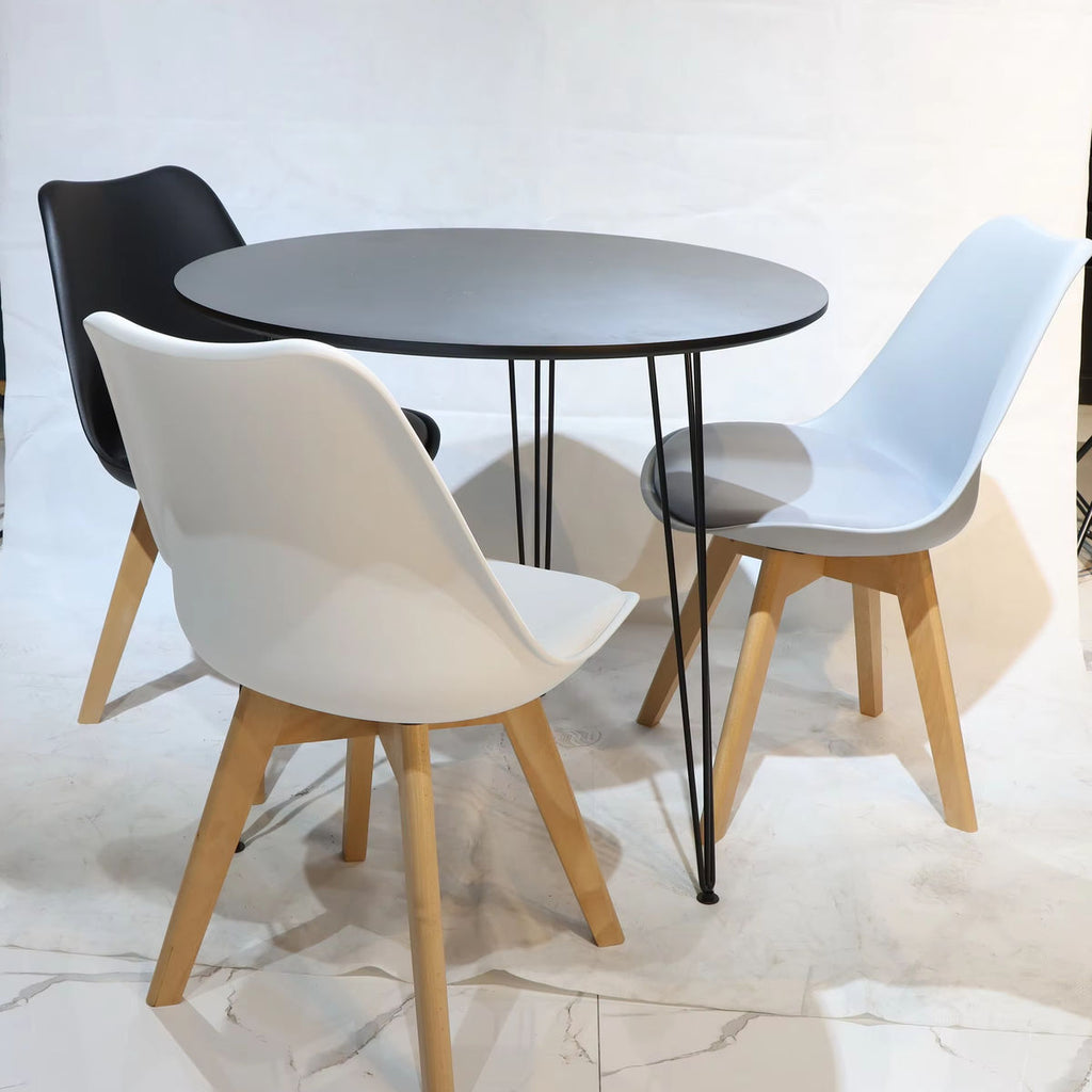 Premium Round Dining Table Set for Home & Café,  Round Dining Table Set with 5 Eames Chairs, Nordic Style Round Dining Table Set – Black & White Chairs